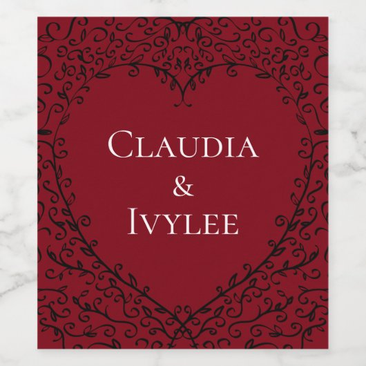 Rode en Zwarte Hart Gotische Bruiloft Wijn Labels Wijn Etiket (Enkel label)