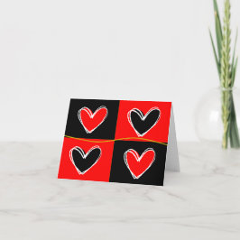 Rode en zwarte harten feestdagen kaart