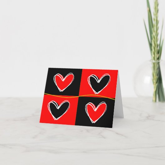 Rode en zwarte harten feestdagen kaart (Voorkant)