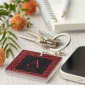 Rode en zwarte harten gepersonaliseerd monogram sleutelhanger (Voorkant Rechts)