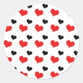 Rode en zwarte harten romantisch ronde sticker (Voorkant)