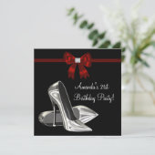 Rode en Zwarte Hoge Hakken Vrouw Geboren Kaart (Staand voorkant)