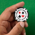 Rode en zwarte Kaart Suits Vegas Bruiloft Poker Chips<br><div class="desc">Vier uw bruiloft casino stijl met deze zwarte,  rode en witte aangepaste poker chips die twee gebieden van gebogen tekst rondom een klassieke Las Vegas thema van rode en zwarte kaart pakken bevatten: diamant,  spade,  club en hart.</div>