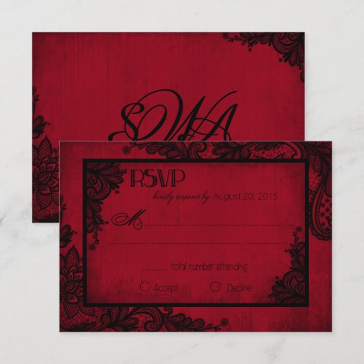 Rode en Zwarte Kant Gotische RSVP Kaart (Voorkant / Achterkant)