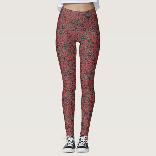 Rode en zwarte kant leggings (Voorkant)