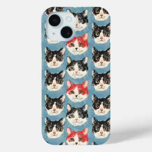 Rode en zwarte katten patroon iPhone 15 case
