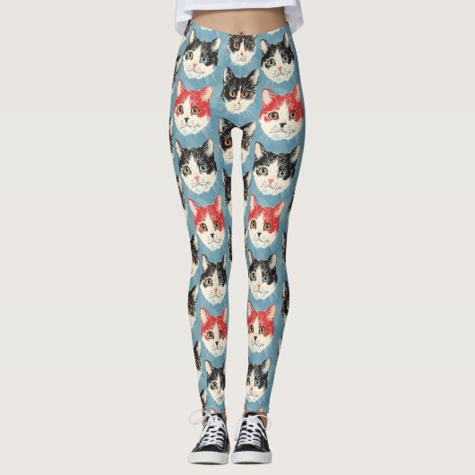 Rode en zwarte katten patroon leggings (Voorkant)