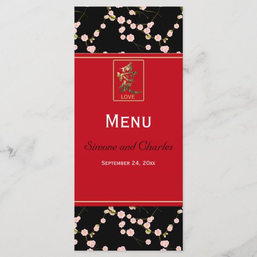 Rode en Zwarte Kersenbloesem Menu Kaart (Voorkant)