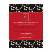 Rode en Zwarte Kersenbloesem RSVP Kaart