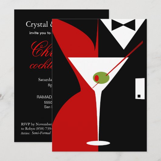 Rode en Zwarte Klasse Martini Cocktail Kaart (Voorkant / Achterkant)