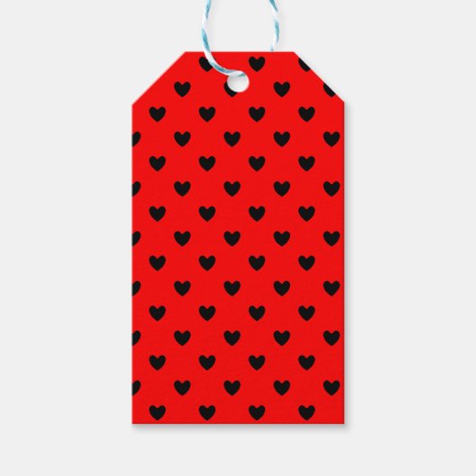 Rode en zwarte kleine hartjes cadeaulabel (Voorkant)
