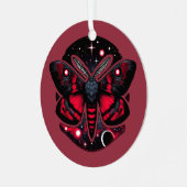 Rode en zwarte kosmische mot - hemelse mystiek metalen ornament (Voorkant links)