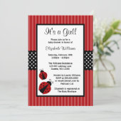 Rode en zwarte Ladybug Striped Stippen Baby shower Kaart (Staand voorkant)
