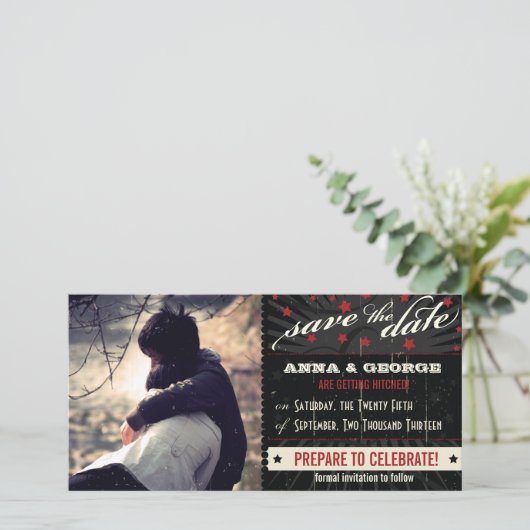 Rode en Zwarte Landelijke Poster voor Opslag Datum Save The Date (Staand voorkant)