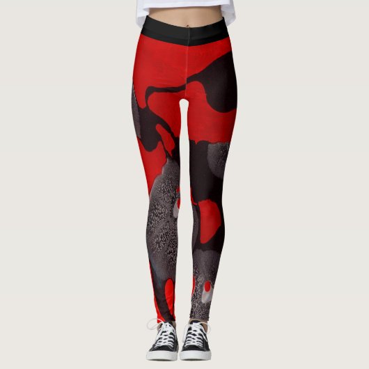 Rode en zwarte Leggings - (Voorkant)