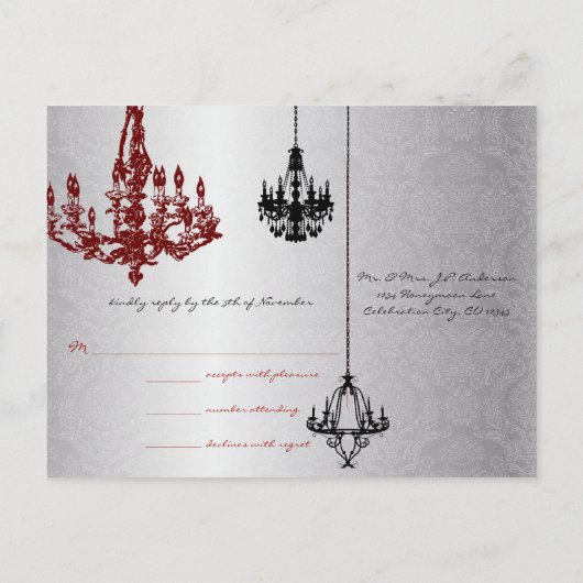 Rode en zwarte luchters — RSVP-kaart Uitnodiging Briefkaart (Achterkant)