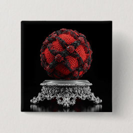 Rode en zwarte Mandelbrot bol op zilveren voetstuk Vierkante Button 5,1 Cm
