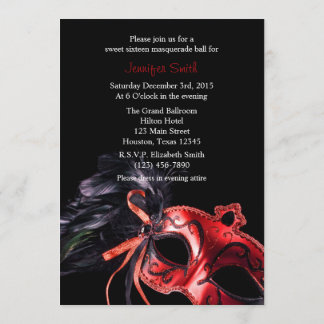 Rode en zwarte Masquerade Sweet 16 Ball Uitnodigin Kaart