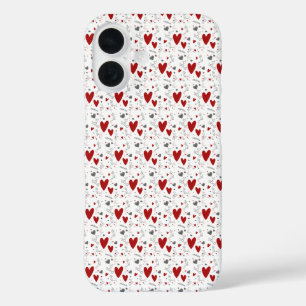 Rode en Zwarte Met de Hand Getekende Doodle Harten iPhone 16 Hoesje