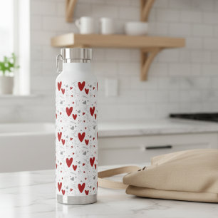 Rode en Zwarte Met de Hand Getekende Harten Doodle Waterfles