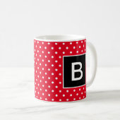 Rode en zwarte monogrammed Polka Dot Koffiemok (Voorkant rechts)