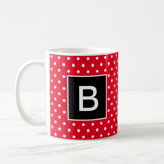 Rode en zwarte monogrammed Polka Dot Koffiemok (Links)