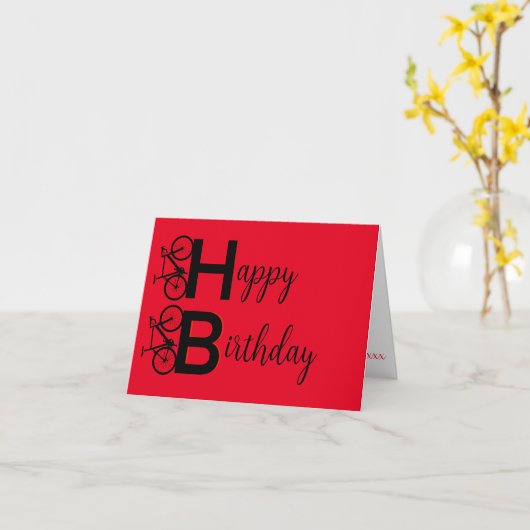 Rode en zwarte mountainbike gelukkige verjaardag kaart (Gele Bloem)