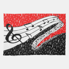 Rode en zwarte muziek thema theedoek