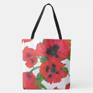 Rode en zwarte oosterse papaver op wit tote bag