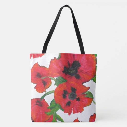 Rode en zwarte oosterse papaver op wit tote bag (Voorkant)