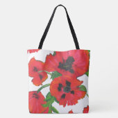 Rode en zwarte oosterse papaver op wit tote bag (Achterkant)
