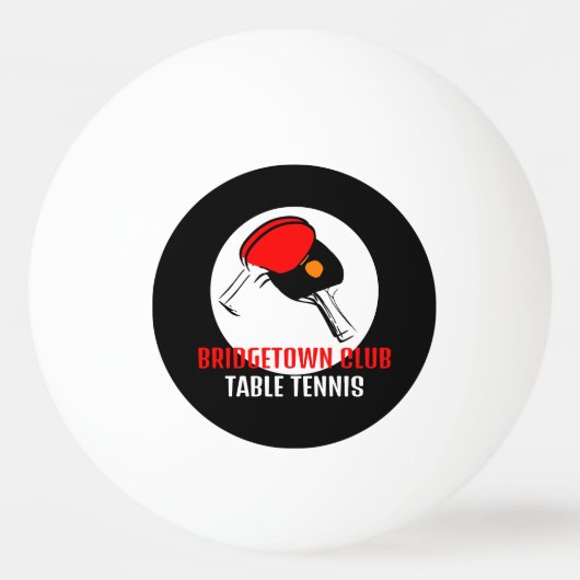 Rode en zwarte padels, Tennis Club Pingpongbal (Voorkant)