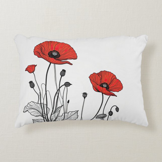 Rode en zwarte papavers accent kussen (Voorkant)