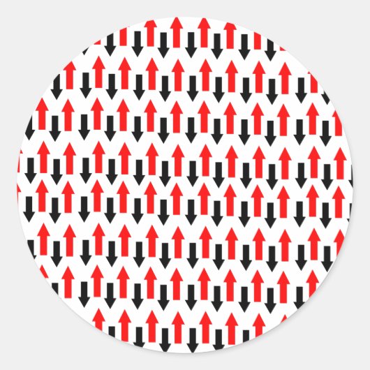 Rode en zwarte pijlen die naar beneden wijzen ronde sticker (Voorkant)