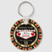 Rode en Zwarte Poker Chip Verjaardag - Personalise Sleutelhanger (Voorkant)