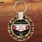 Rode en Zwarte Poker Chip Verjaardag - Personalise Sleutelhanger (Voorkant)