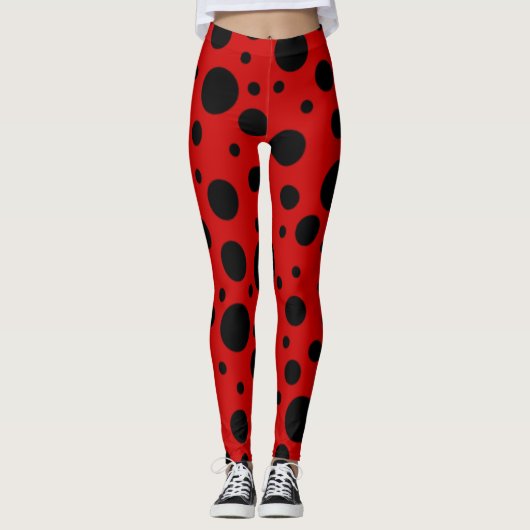Rode en zwarte Polka Dots Leggings (Voorkant)
