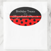 Rode en Zwarte Polka Dots met Naam Ovale Sticker (Tas)