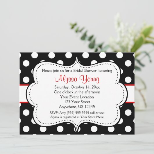Rode en zwarte Polka Dots Uitnodiging (Staand voorkant)