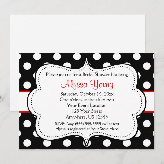 Rode en zwarte Polka Dots Uitnodiging (Voorkant / Achterkant)