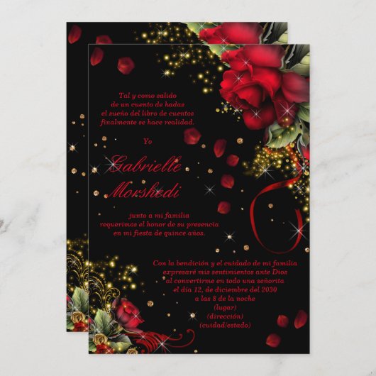 Rode en zwarte Quince uitnodiging (Voorkant / Achterkant)