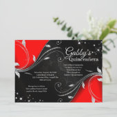 Rode en zwarte Quinceañera of Sweet 16-uitnodiging Kaart (Staand voorkant)
