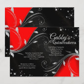 Rode en zwarte Quinceañera of Sweet 16-uitnodiging Kaart (Voorkant / Achterkant)