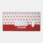 Rode en Zwarte Retro Harten Monogram Naam Bureaumat (Keyboard & Muis)