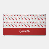 Rode en Zwarte Retro Harten Monogram Naam Bureaumat (Voorkant)