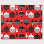 Rode en zwarte retro kerstbal cadeaupapier (Vlak)