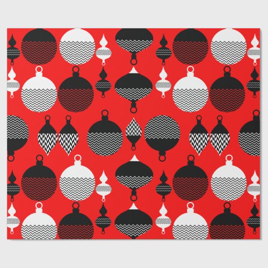 Rode en zwarte retro kerstbal cadeaupapier (Vlak)