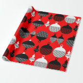 Rode en zwarte retro kerstbal cadeaupapier (Uitgerold)