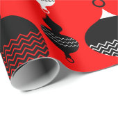 Rode en zwarte retro kerstbal cadeaupapier (Rol Hoek)