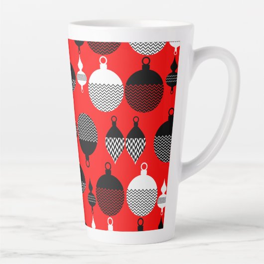 Rode en zwarte retro kerstbal latte mok (Rechts)